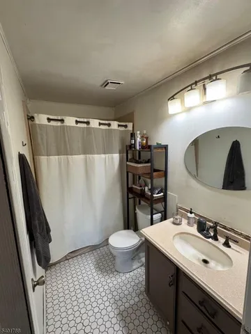 a bathroom with a sink toilet double vanity and shower
