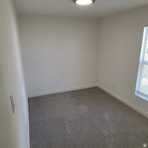 1735 South 1380 West Logan, UT 84321 - Photo 42 of 46 Neutral wall paint, gray carpeting, window with horizontal blinds, and a ceiling-mounted light fixture