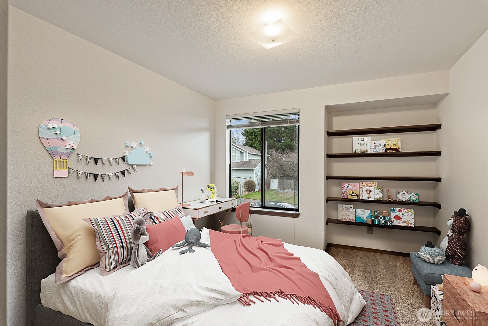 810 151st Street Southwest Lynnwood, WA 98087 - Photo 21 of 38 a bedroom with a bed a large window with table and chairs