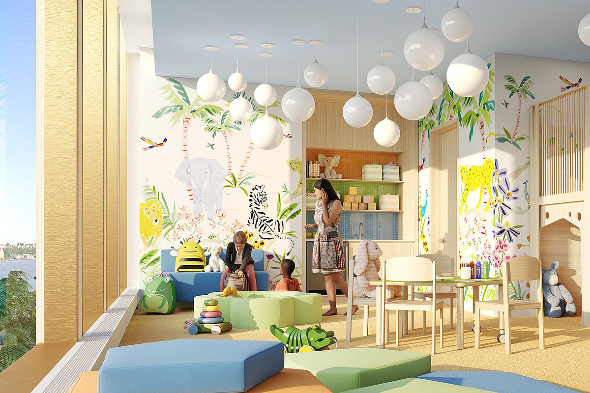 35 Hudson Yards, Unit 6901 Manhattan, NY 10001 - Photo 18 of 24 a living room filled with furniture and a chandelier