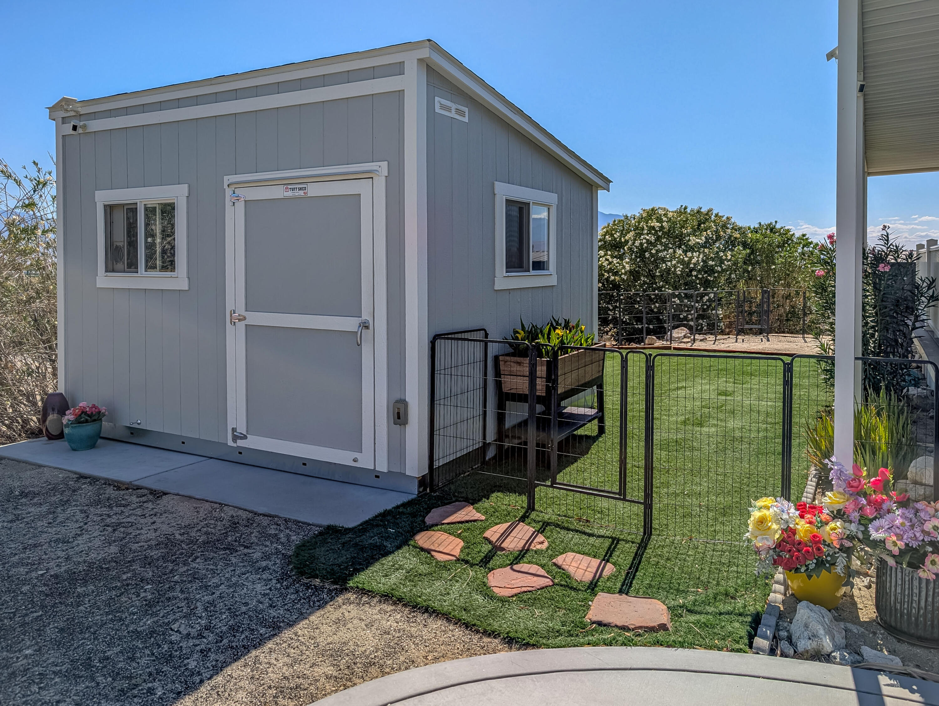 70200 Dillon Road, Unit 341 Desert Hot Springs, CA 92241 - Photo 8 of 33 Turfed Area with Shed