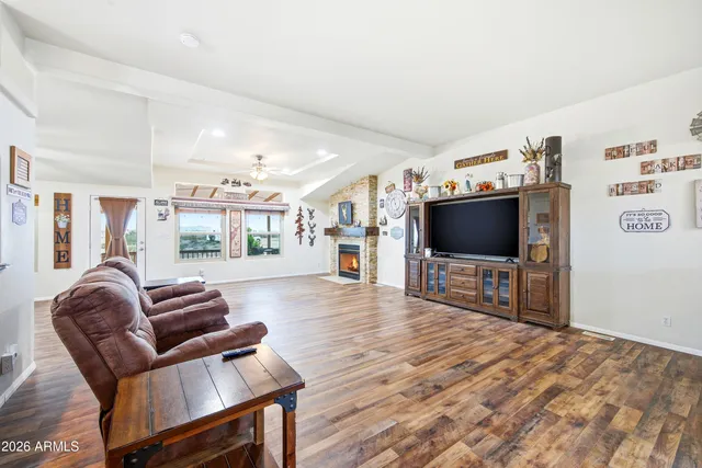 a view of a livingroom with a window