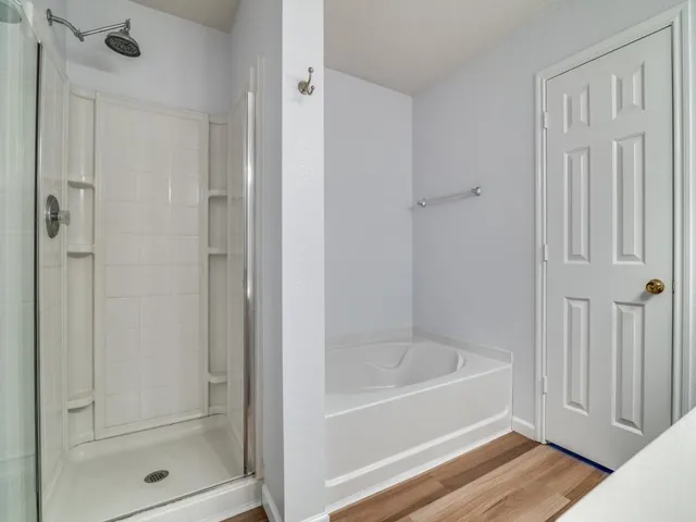a bathroom with a bathtub