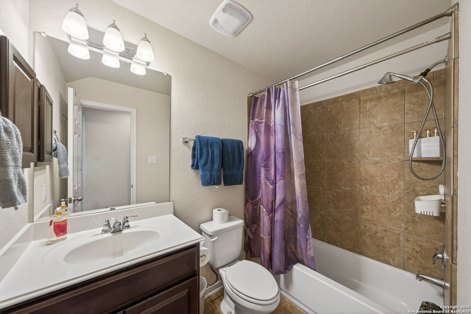 147 Brook View Cibolo, TX 78108 - Photo 23 of 29 a bathroom with a sink a toilet and shower