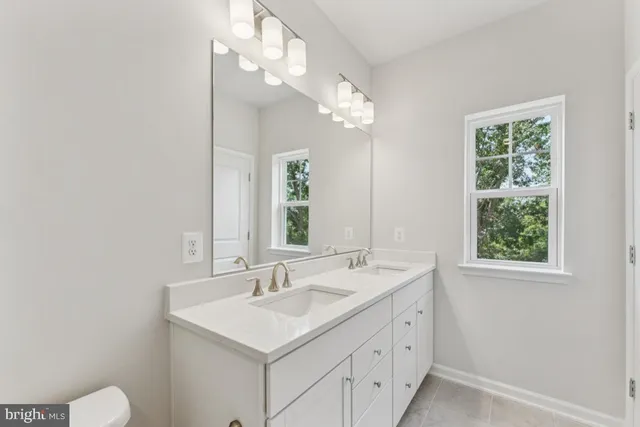 a bathroom with a sink a toilet and a mirror