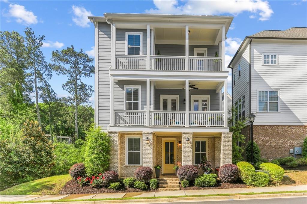 a front view of residential houses