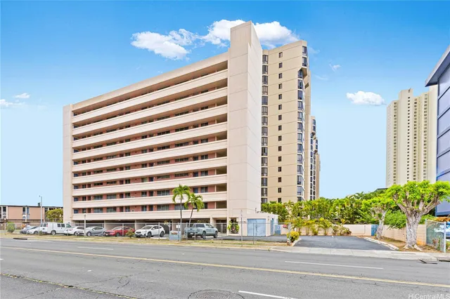 a view of a building and a street