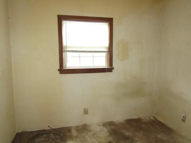 a view of a small space with a window