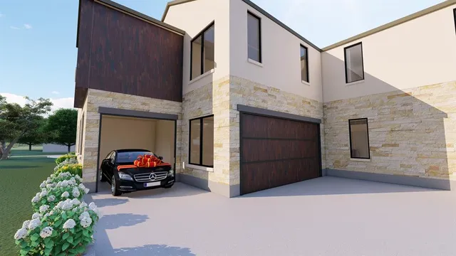 a car parked in front of a house