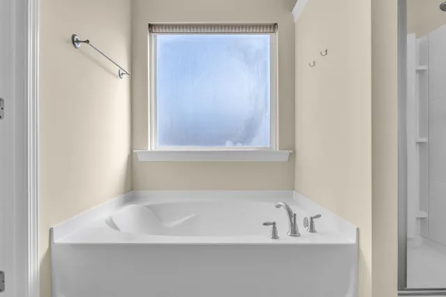 a bathroom with a bathtub