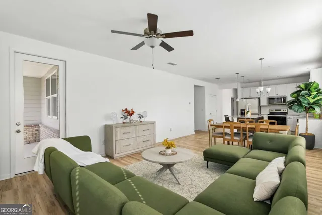 a living room with furniture