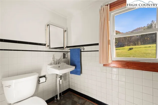 a bathroom with a sink a toilet and mirror