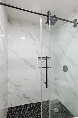 a bathroom with a shower
