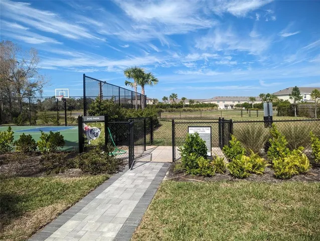 a view of a yard with large trees