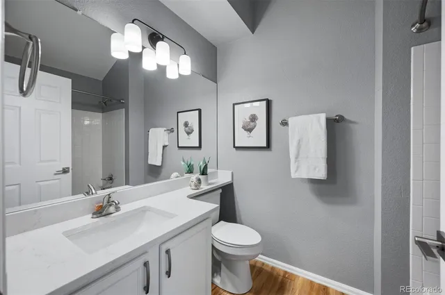 a bathroom with a sink a toilet and mirror