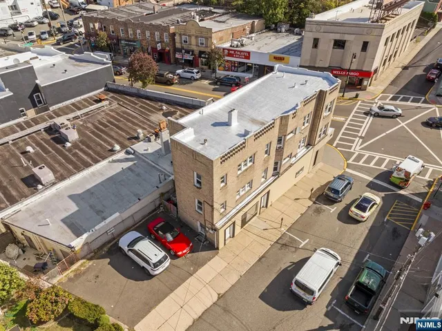 a city view with tall buildings