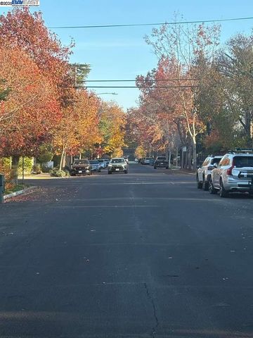 a view of city street with tall trees
