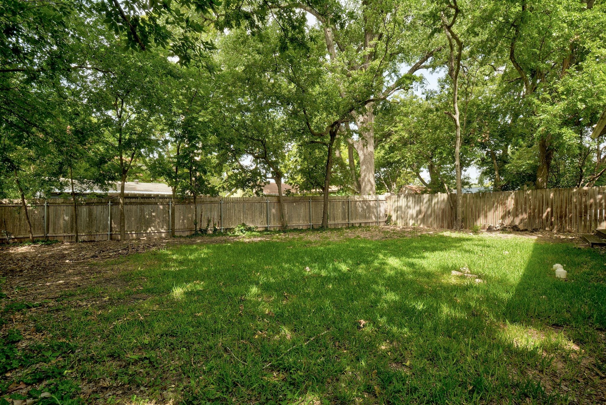 907 East 56th Street Austin, TX 78751 - Photo 20 of 20 a view of a backyard with large trees and wooden fence