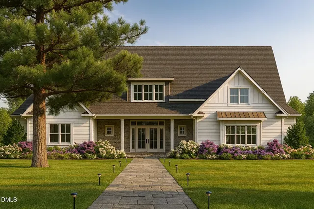 front view of a house with a yard