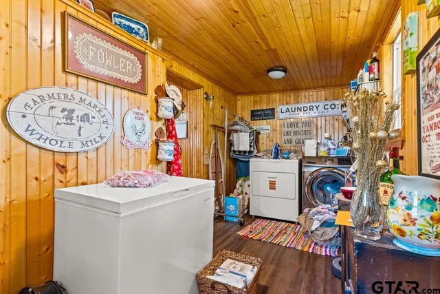 a storage room with washer and dryer