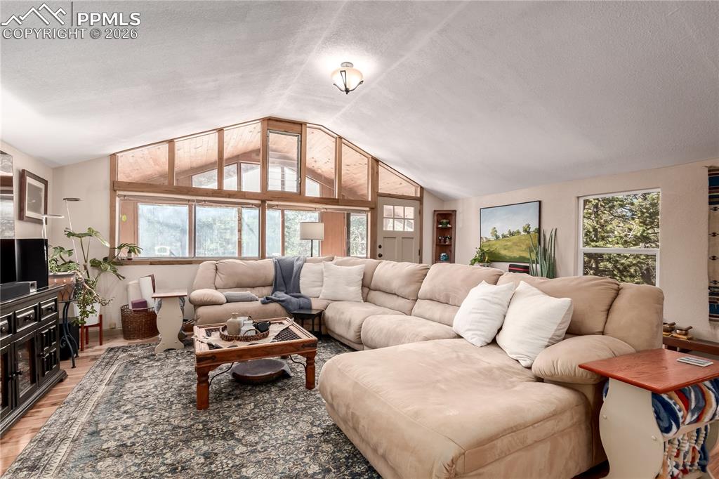 44 Anderson Road Florissant, CO 80816 - Photo 5 of 31 a living room with furniture a flat screen tv and a large window