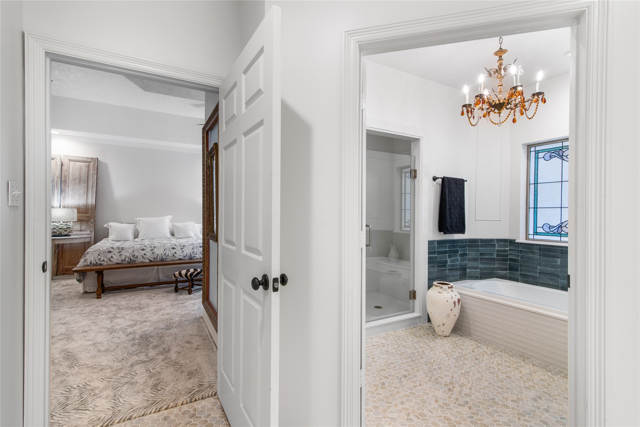 901 Longmire Road, Unit 51 Conroe, TX 77304 - Photo 37 of 48 Must see newly remodeled bath. High and finishes and separated cultured marble shower, glass door, gold finishes, exquisite tile unlike anything else.