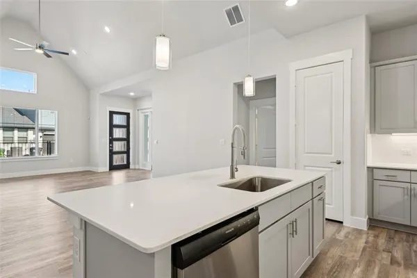 a view of a lake with a city