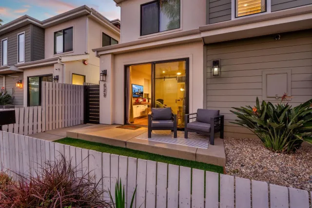 a view of a terrace with furniture