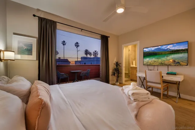 an aerial view of an buildings and street