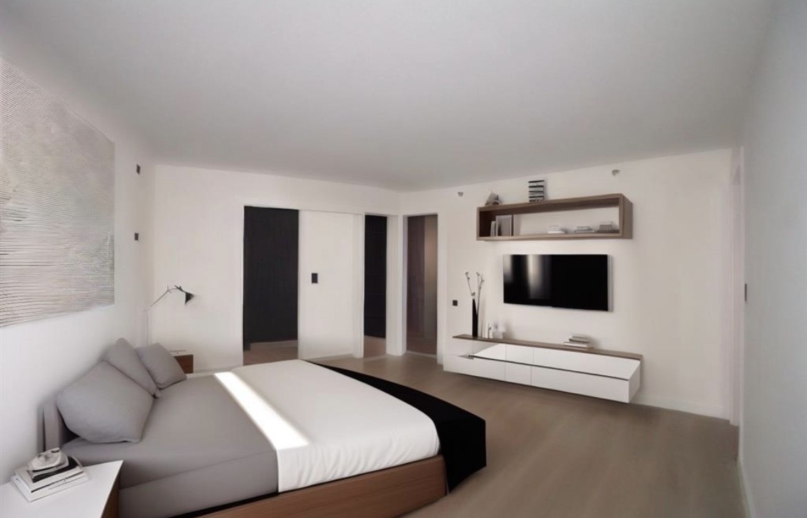 3525 Sage Road, Unit 1213 Houston, TX 77056 - Photo 13 of 26 a bedroom with a bed and a flat screen tv