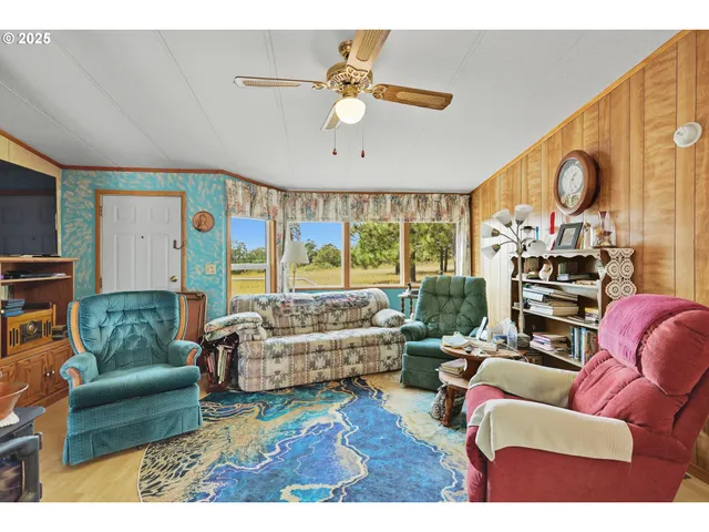 a living room with furniture ceiling fan and a rug