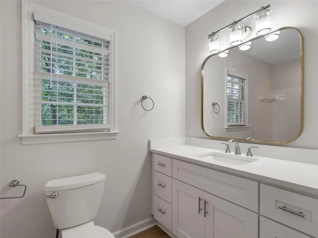 a bathroom with a toilet a sink and mirror