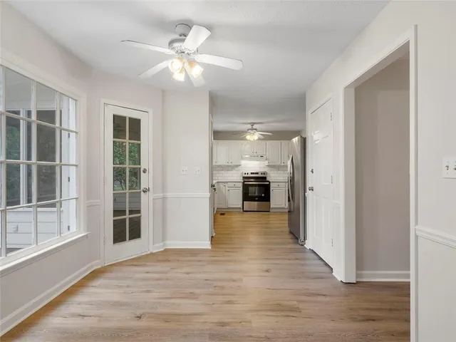 a view of a livingroom with a chandelier
