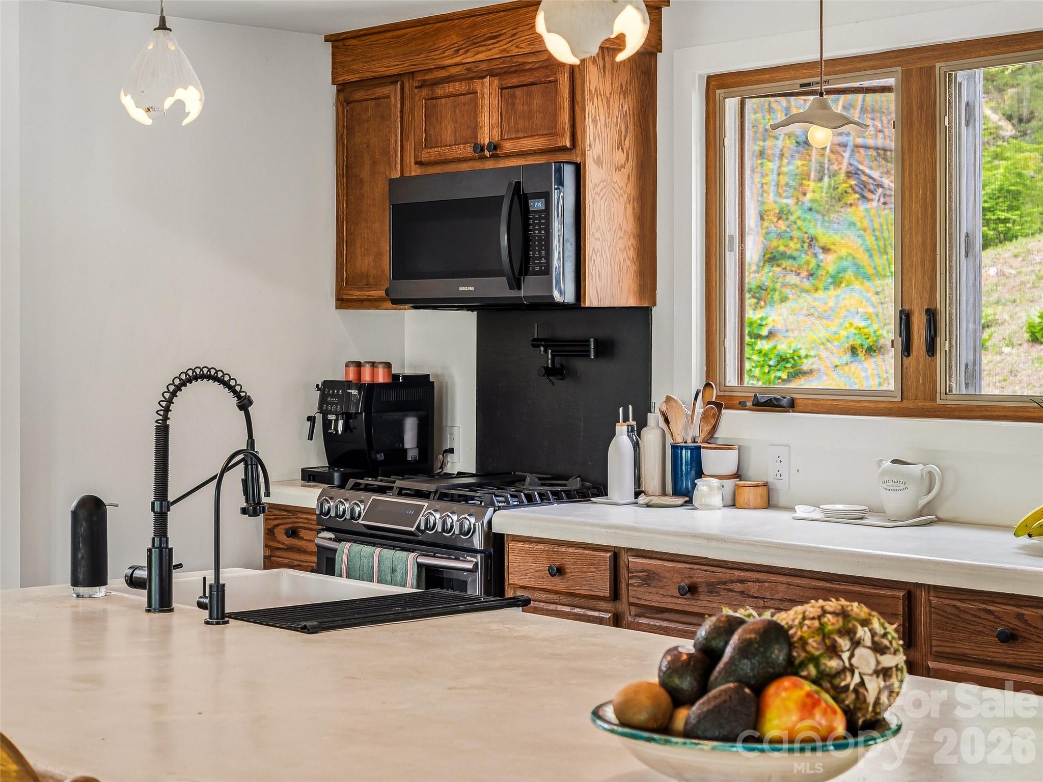 51 Mark Twain Road Asheville, NC 28805 - Photo 18 of 46 a kitchen with stainless steel appliances a stove a sink and a microwave