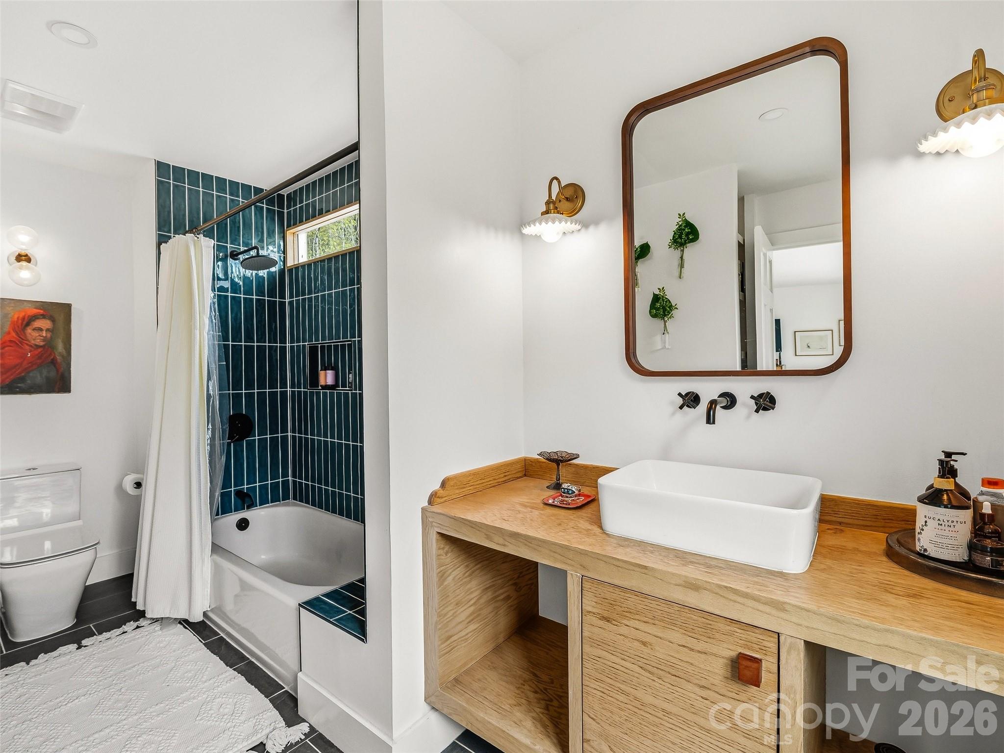 51 Mark Twain Road Asheville, NC 28805 - Photo 31 of 46 a bathroom with a sink a toilet and shower