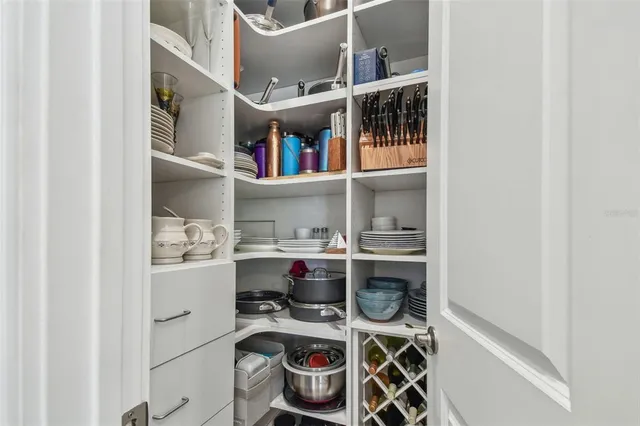 a view of workspace with cabinets