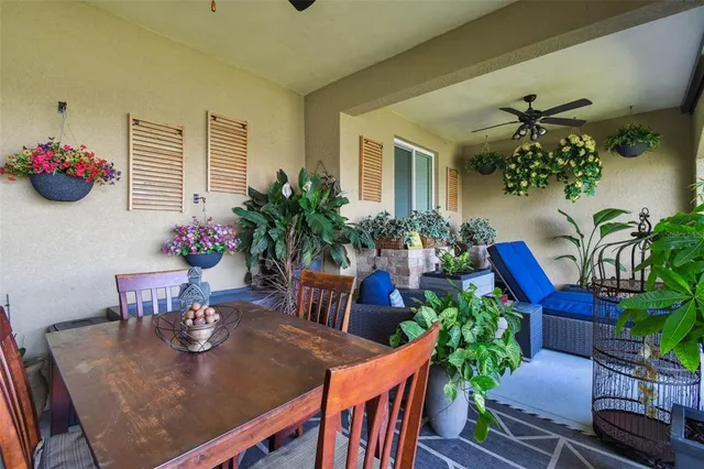 a view of a dining room with furniture window and flowerpot