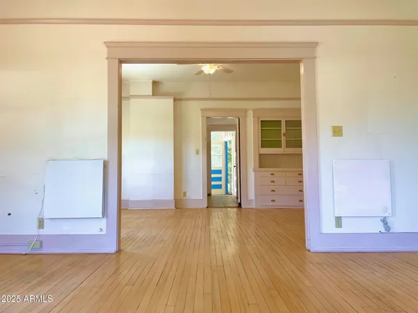 a view of a room that has a window in it