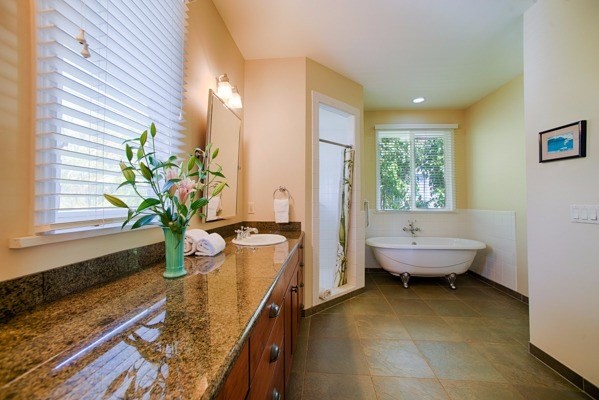 4451 Mahimahi Road Hanalei, HI 96714 - Photo 9 of 25 a bath room with a potted plant and a wooden floor