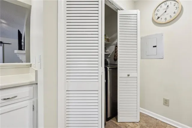 a view of a hallway with elevator