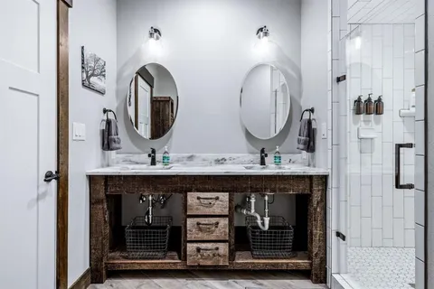 a kitchen with a sink stove and cabinets