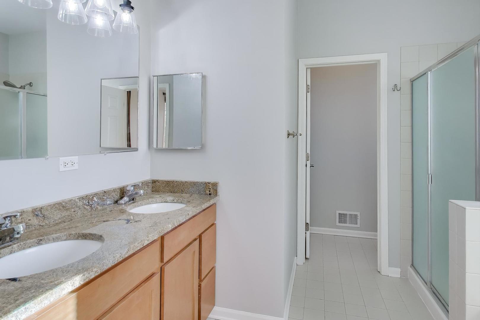 125 North Rose Street, Unit E Palatine, IL 60067 - Photo 16 of 28 a bathroom with a granite countertop sink and a mirror