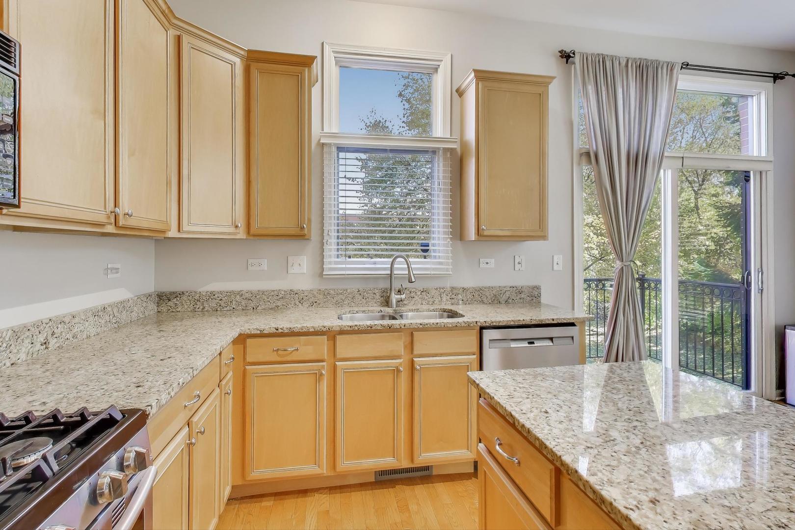 125 North Rose Street, Unit E Palatine, IL 60067 - Photo 9 of 28 a kitchen with granite countertop a sink a stove and cabinets