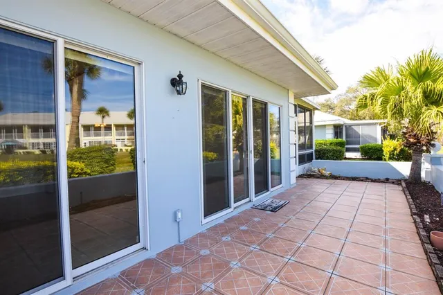 a porch with seating space