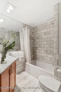 a bathroom with a sink a toilet a bathtub and shower