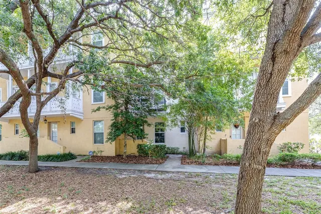 a tree in front of a white house