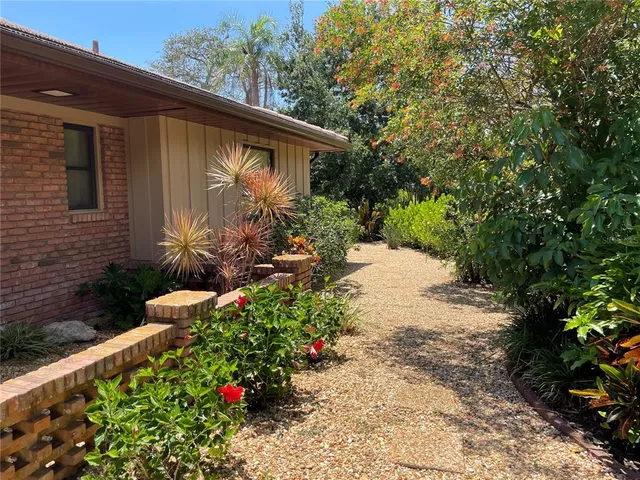 a view of a backyard with potted plants
