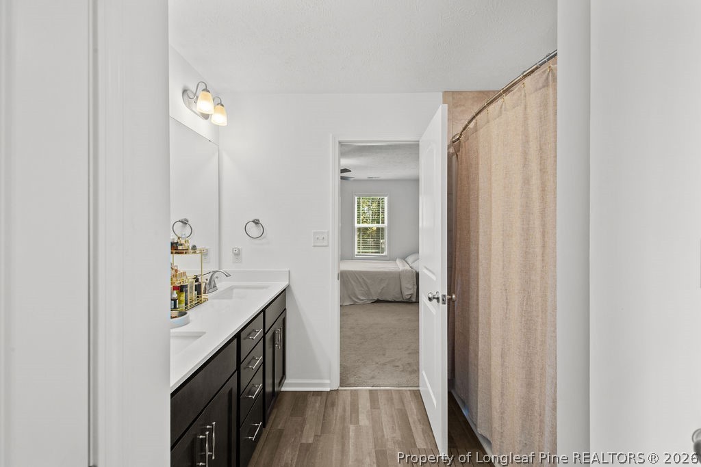 6915 Wickersham Road Fayetteville, NC 28314 - Photo 21 of 25 a en suite bathroom with a sink a mirror and shower