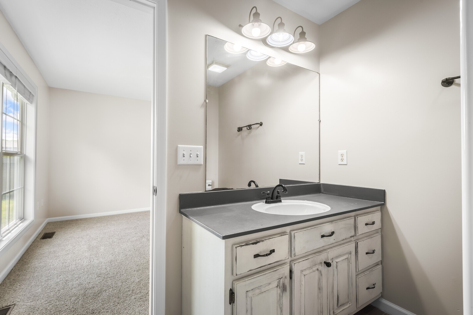 3850 Taylors Store Road Hampshire, TN 38461 - Photo 17 of 57 a bathroom with a sink a vanity and a mirror