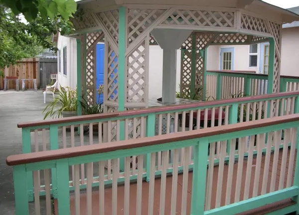 a view of a brick building